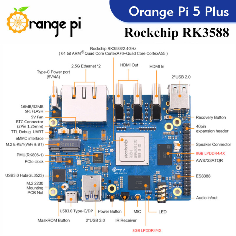 오렌지 파이 5 플러스 싱글 보드 컴퓨터 RK3588  - Orange Pi 5 Plus 32Gb 리뷰 및 가격